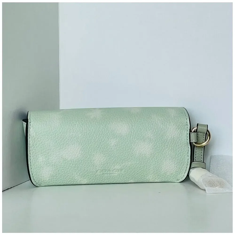 Coach Sunglasses Case CDY09 Floral Print Pale Green Leather Clip